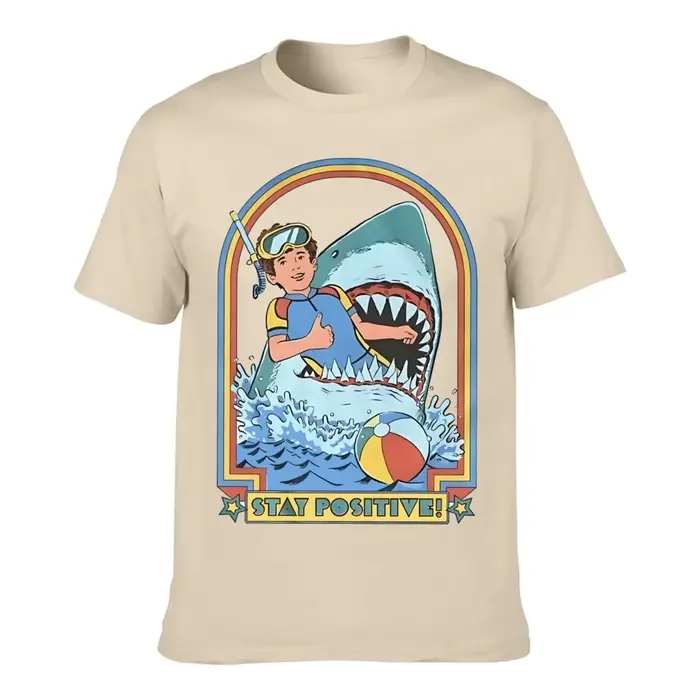 T-shirt à manches courtes pour homme, col rond, T-shirt en coton, Stay Positive Skyblue, Steven Rhod