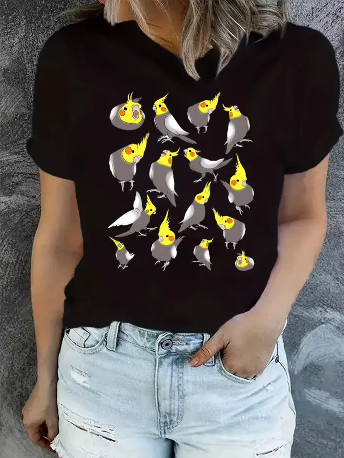 Kawaii vêtements drôle T-Shirt filles calopsitte perroquet T-Shirt femmes vêtements Harajuku chemise