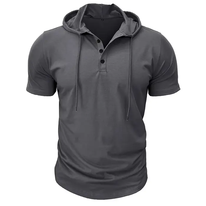 T-shirts à manches courtes pour hommes pour le sport et le fitness chemise Henley de style américain haut à capuche