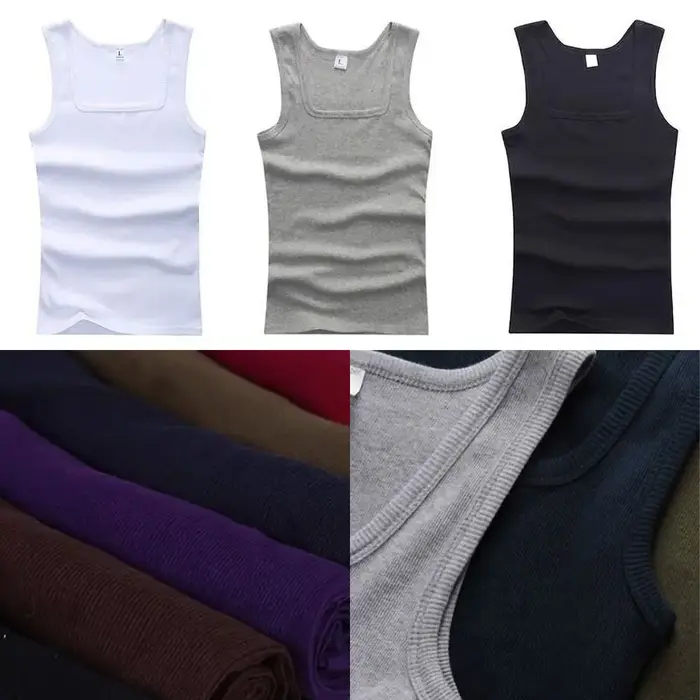 Femmes solide col carré côtelé débardeur Camisole hommes vêtements Singlets basique élastique débardeurs sans manches