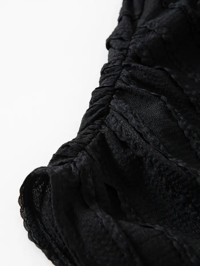 DUSHU Haut décontracté plissé sans manches à col bénitier pour femme | Nouvelle Collection Été 2026 : Gilet Noir Élégant