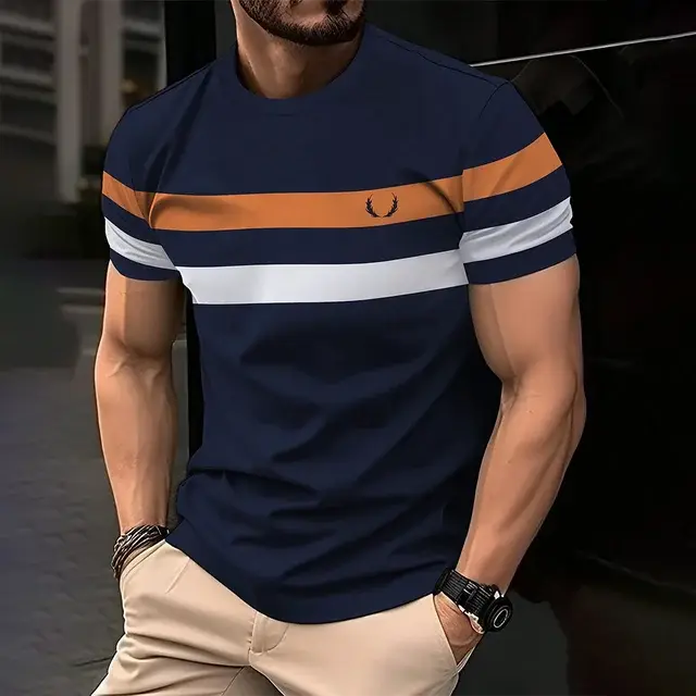 T-shirt simple et décontracté à rayures pour hommes, vêtements d'été à manches courtes, vêtements am