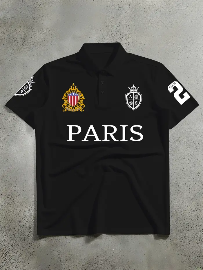 Polo streetwear pour homme avec imprimé graphique du drapeau de Paris