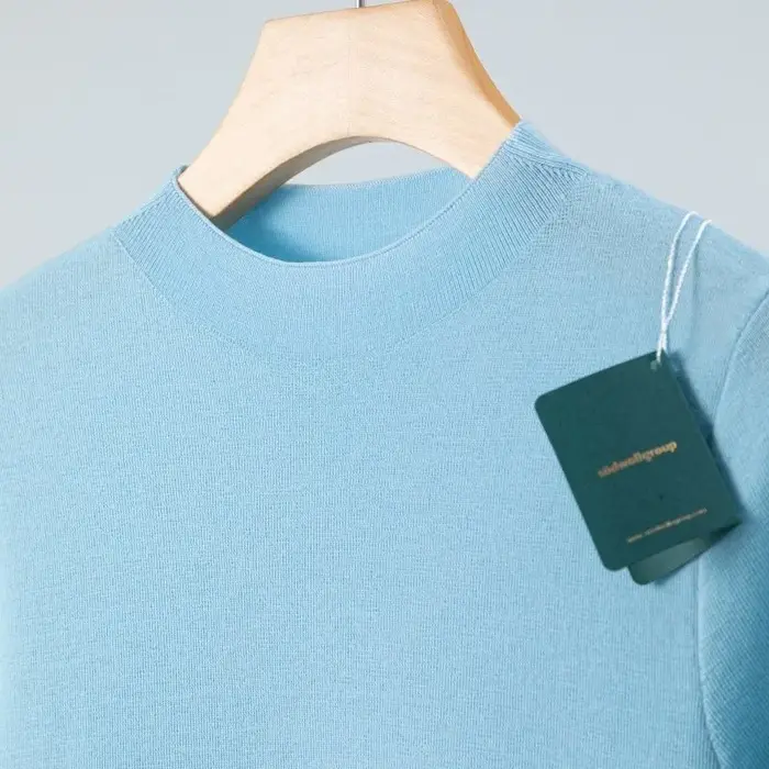T-shirt en laine mérinos superfine 100% filé fin Yangtze allemand 120's, col semi-montant, tricoté à manches courtes, couche de base, coupe ajustée pour femme, pull fin tendance pour le quotidien