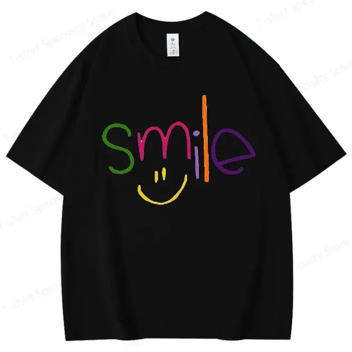 T-shirt pour femme en coton 100 %, col rond, confortable à porter, avec un imprimé de lettres souria