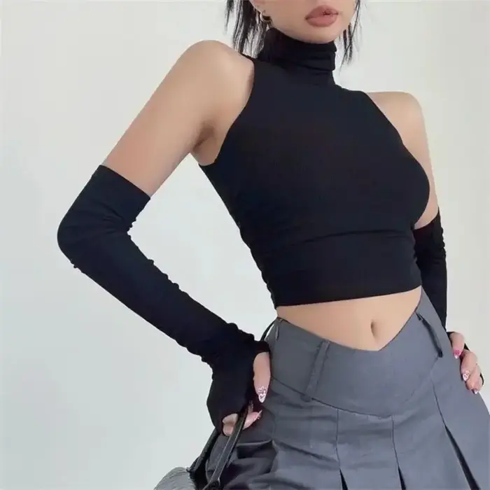Mode Y2K col roulé jarretelle été plage solide Camisole débardeur