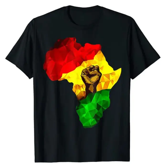 Carte d'afrique main montante Juneteenth fierté africaine jour de la liberté T-Shirt histoire noire 