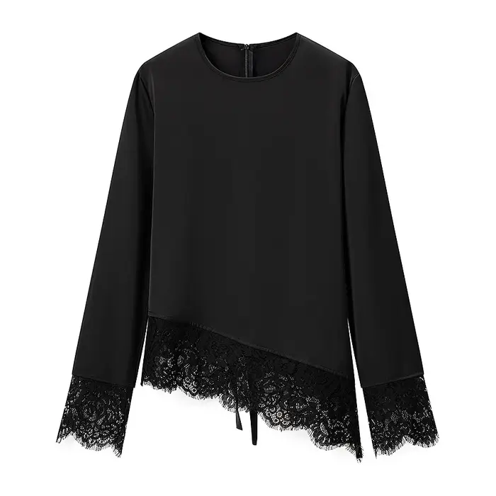 T-shirt en dentelle décontracté pour femme, nouvelle collection Printemps 2026, col rond, manches lo