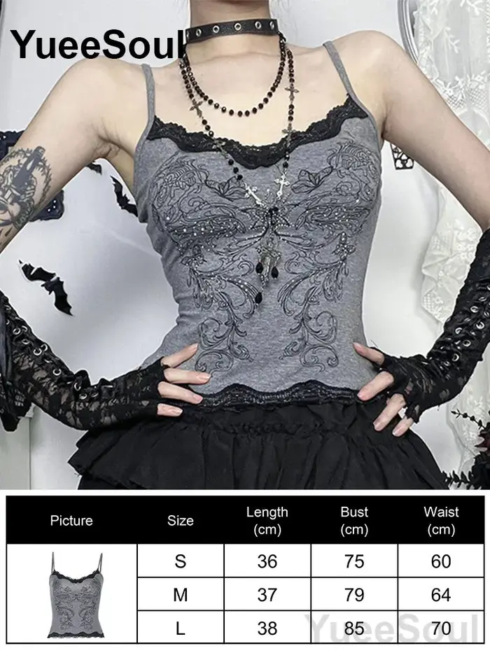 Crop tops gothiques noirs en dentelle et résille