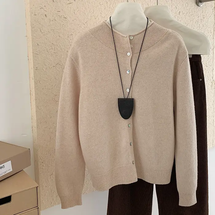 LDZWSM 100% laine haute qualité tricot pull demi-col roulé Cardigan manteau automne et hiver nouvelle mode féminine B315