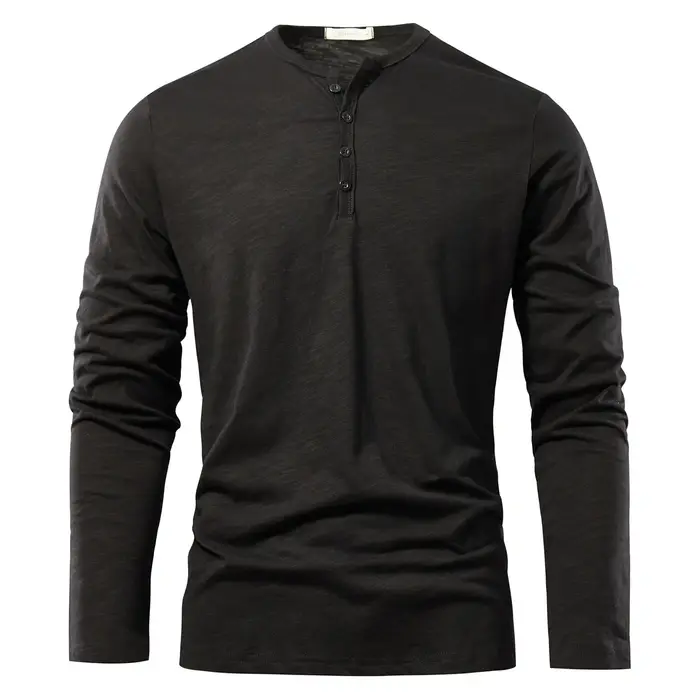 Henery cou à manches longues t-shirt pour hommes solide printemps décontracté