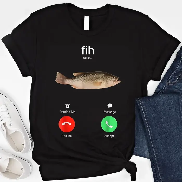 T-Shirt drôle de mème de poisson, T-Shirt graphique d'appel Fih, rétro, Vintage, doux, col rond, man