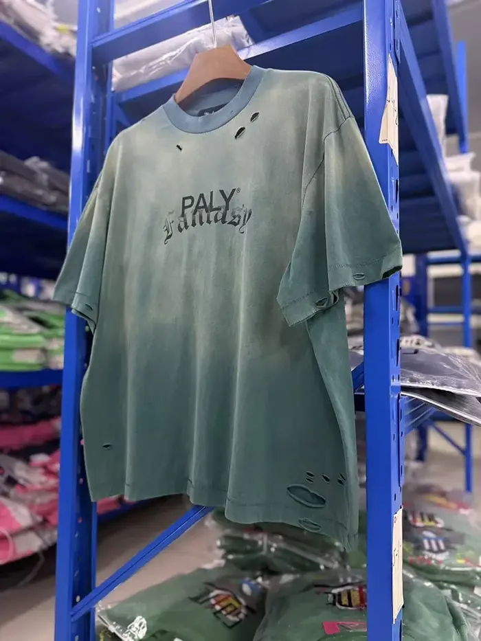 T-shirt unisexe vert délavé printemps-été, style vintage, manches courtes, effet usé, coupe oversize, streetwear