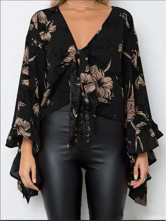 T-shirt à manches longues imprimé floral pour femme