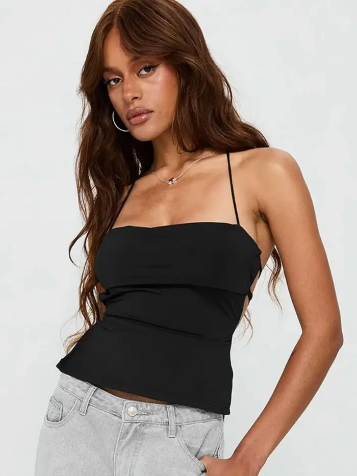 Haut Corset à nouer au dos pour femmes, haut court monté sur le cou, vêtements paresseux, accessoire