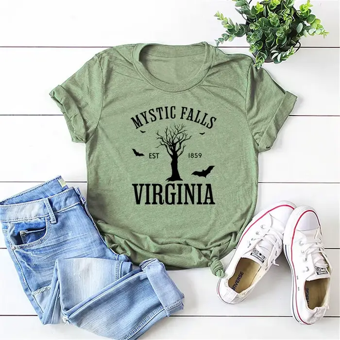 Mystic Falls Virginia T-shirt Vampire Diaries Chemise Rétro Émission de télévision TVD Inspiré Tee Damon Salvatore