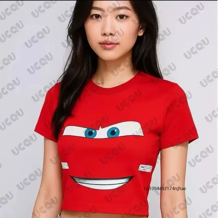 Été nouveau Lightning Mcqueen imprimé T-shirt pour femmes corée Sle à manches courtes haut court Str