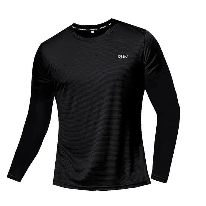 T-shirt de sport noir à manches courtes pour homme, maillot à col rond, séchage rapide, course à pie