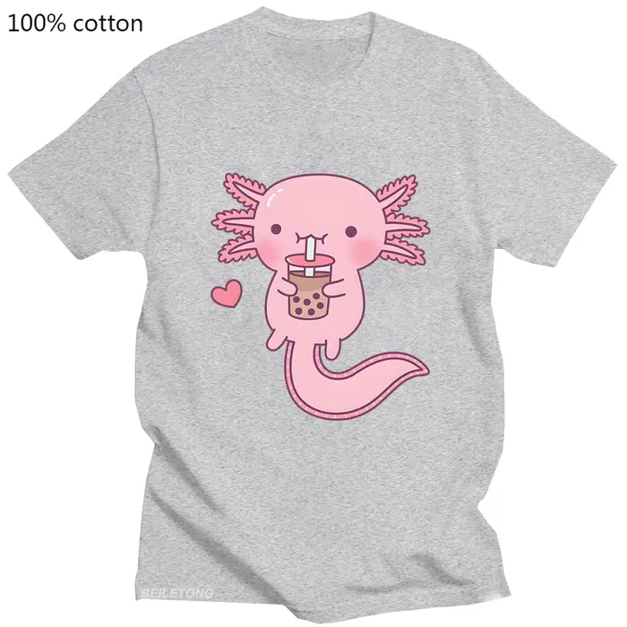 T-shirt imprimé rose Axlotl Kawaii Bubble Tea pour femmes