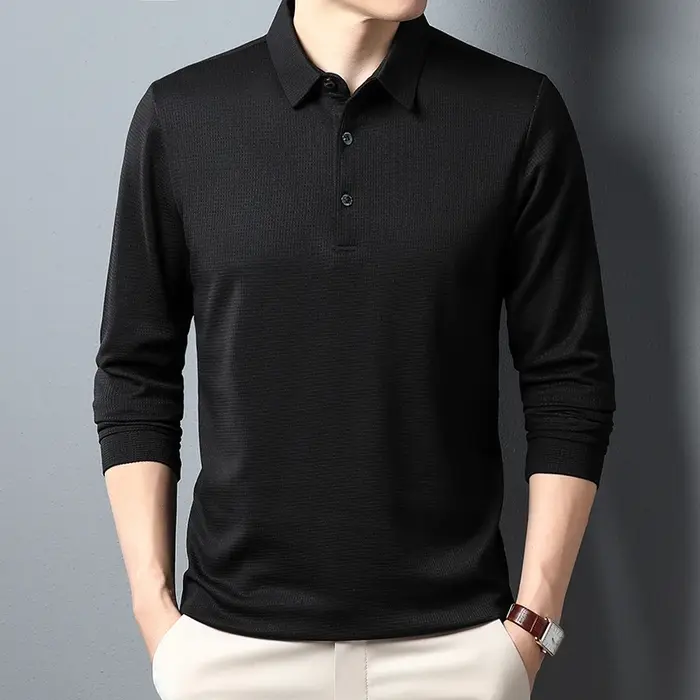 Polo d'affaires décontracté à manches longues pour hommes, T-shirt d'été confortable