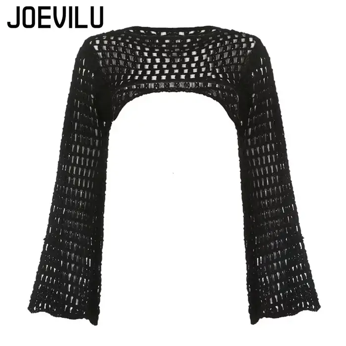 Haut court ajouré en tricot au Crochet pour femmes