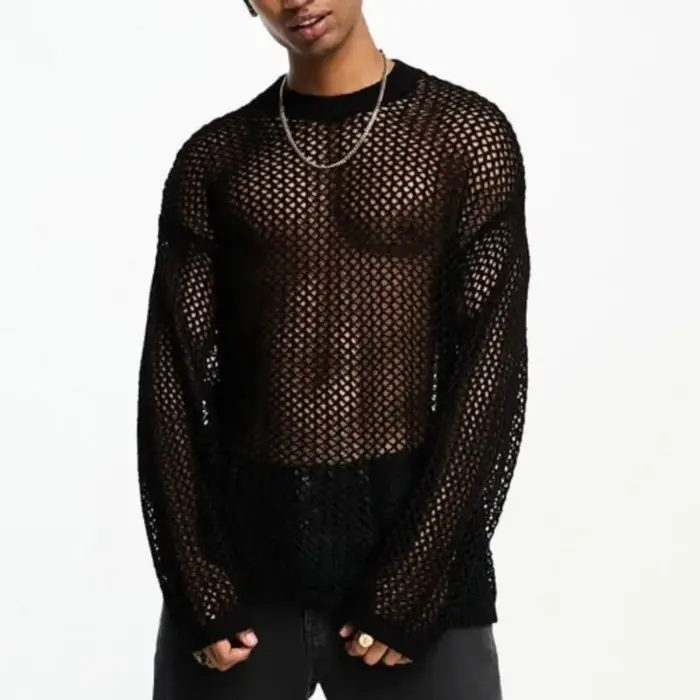 T-shirt à manches longues en maille pour hommes