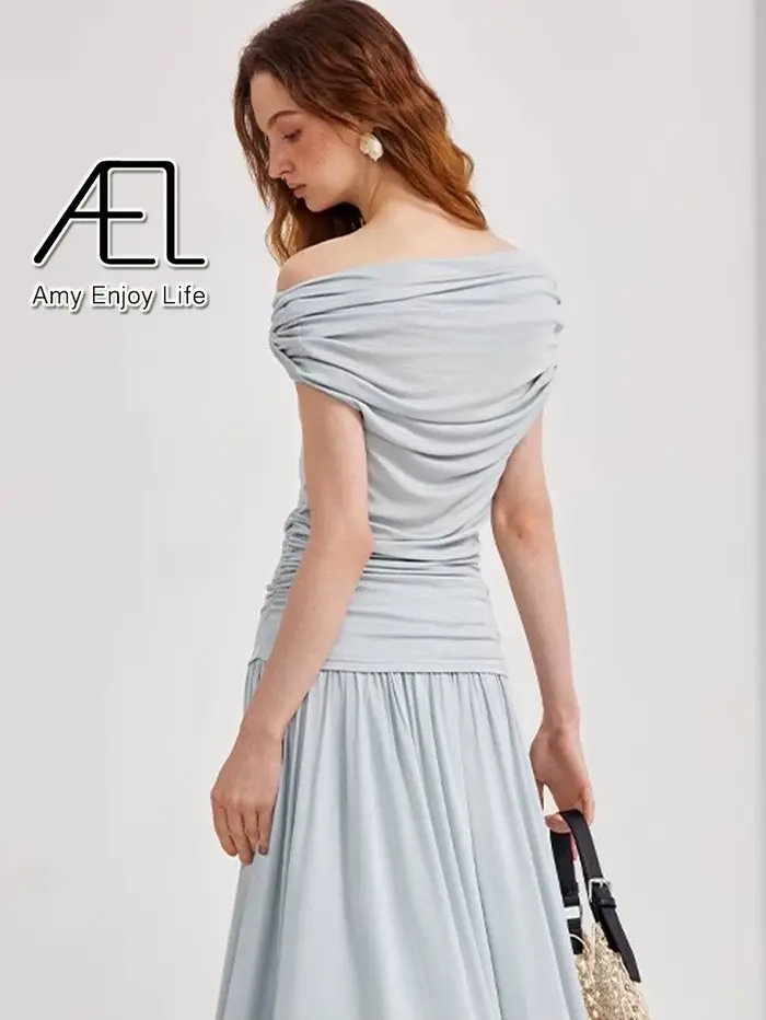 AEL femmes été coupe ajustée haut élastique Sexy asymétrique T-Shirt décontracté extensible Blouse pour dames