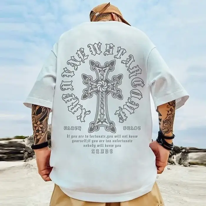 M-8XL T-shirt pour hommes surdimensionné ample et à la mode imprimé croisé