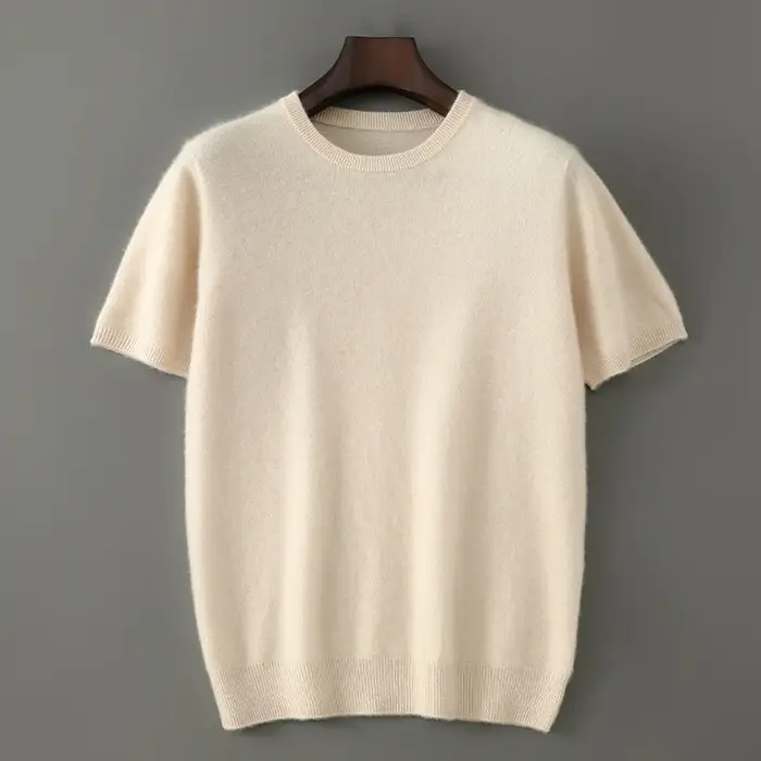 Lancement du nouveau produit: pull tricoté à manches courtes et col rond pour hommes, 100% laine mér