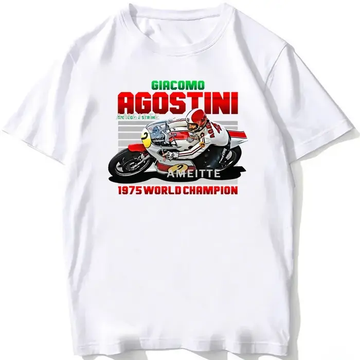 Giacomo Agostini GP 1975 légende 70s Style rétro T-Shirt hommes