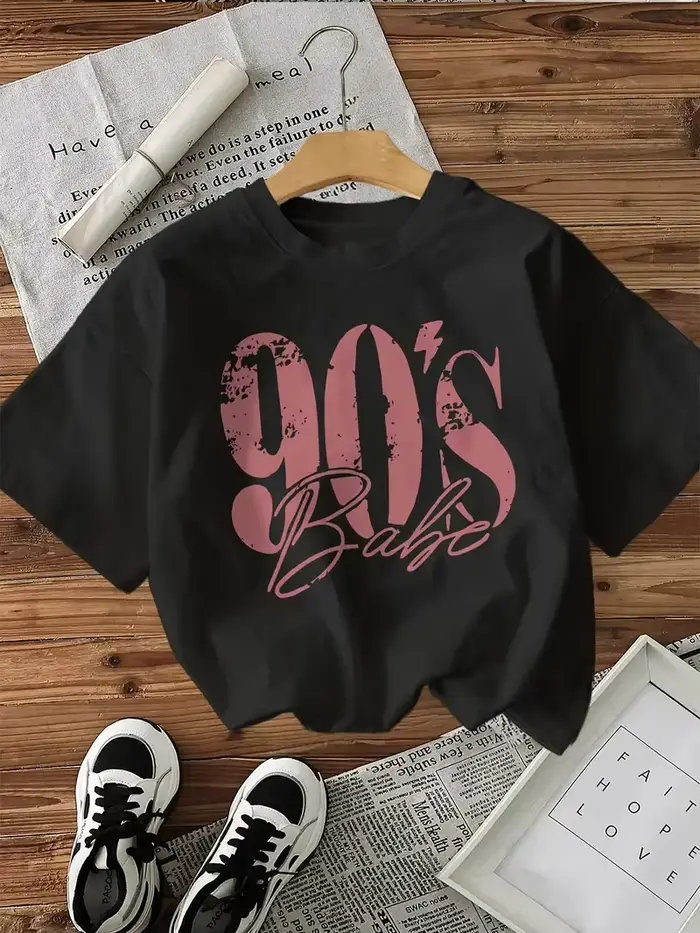 Lettre imprimée années 90 filles 100% coton graphique T-Shirts femmes