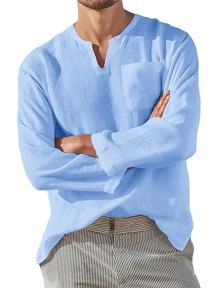 T-Shirt à Manches sulfen Coton et Lin pour Homme
