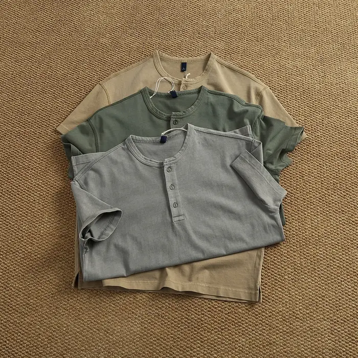 Chemise Henley rétro en coton pur