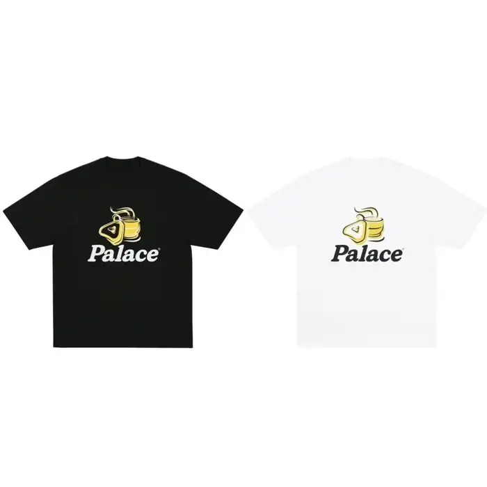 T-shirt unisexe en coton imprimé logo triangle tasse de café jaune Palace