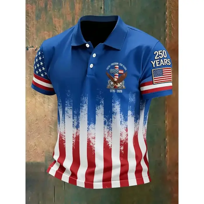 Nouveau T-shirt Polo Américain 2026 – 250e Anniversaire – Drapeau USA 1776-2026 – Vêtements Patriotiques pour le Jour de l'Indépendance Américaine – Quatrième de Juillet