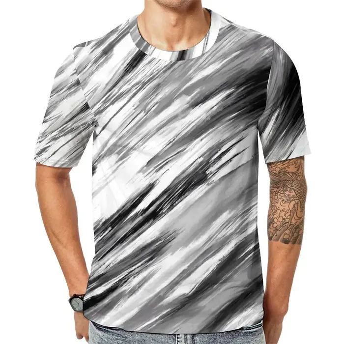 T-shirt noir à manches courtes et col rond pour homme, imprimé liquide, personnalisé, original, clas