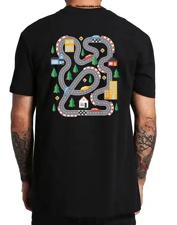 T-shirt unisexe 100% coton doux, jeu de voiture et train dans le dos de papa, style rétro, cadeau po