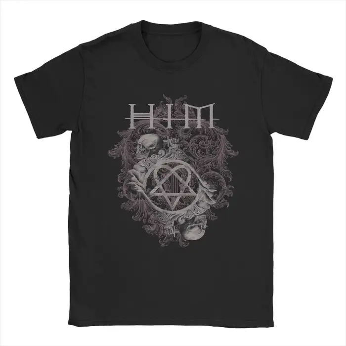 Ville Valo HIM double crâne sur marron T-Shirts hommes génial 100% coton t-shirt col rond à manches 