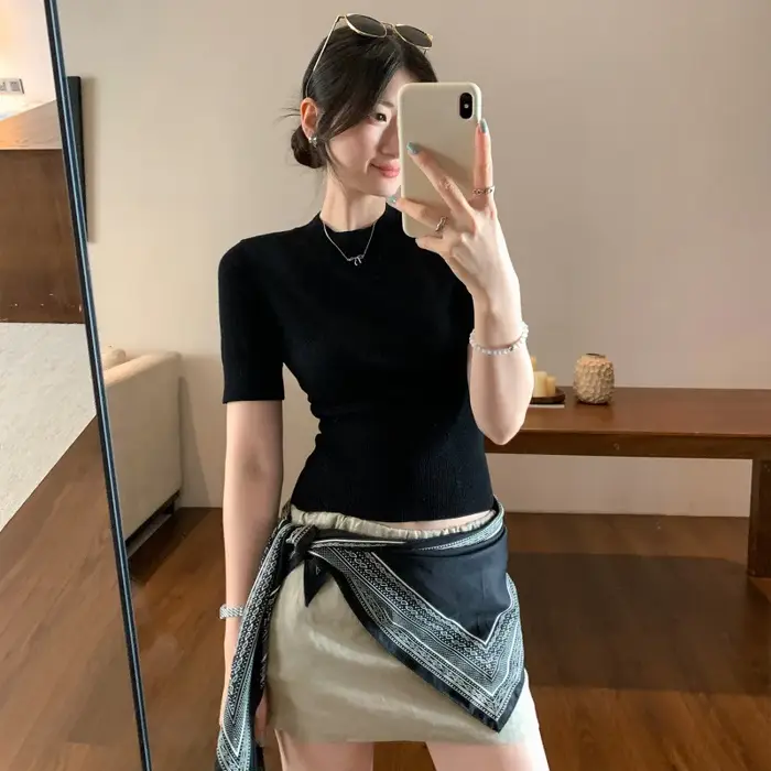 Pull tricoté pour femme à manches mi-longues