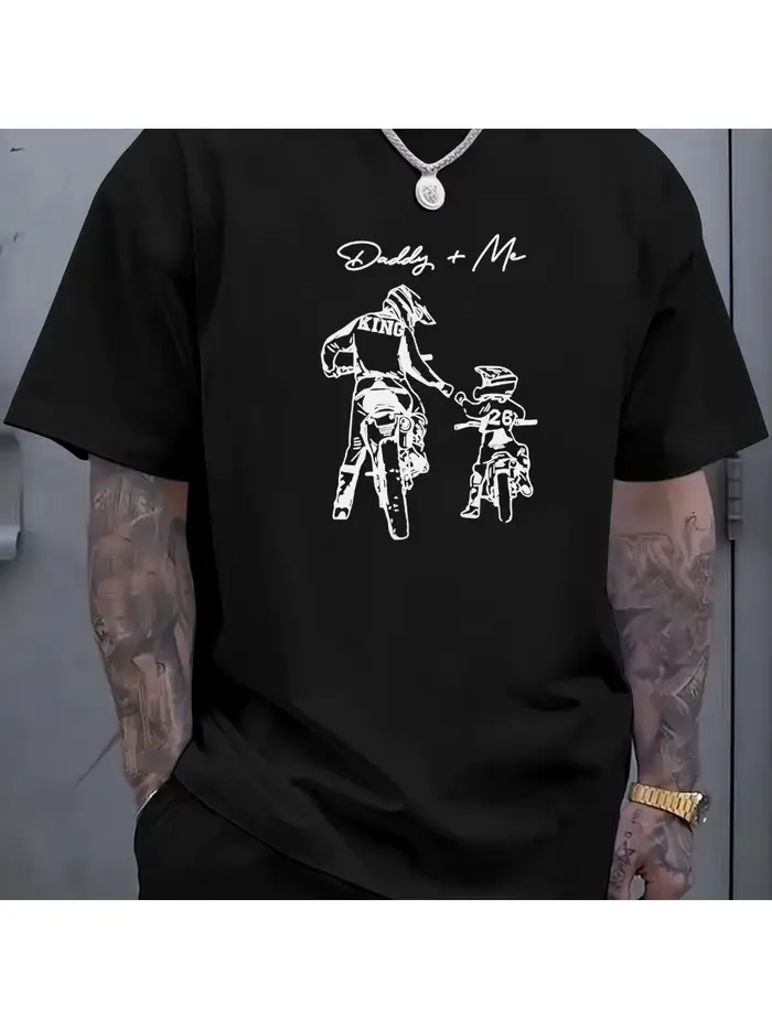 T-shirt imprimé moto père et fils pour homme, col rond, décontracté, sport, manches courtes, tendanc