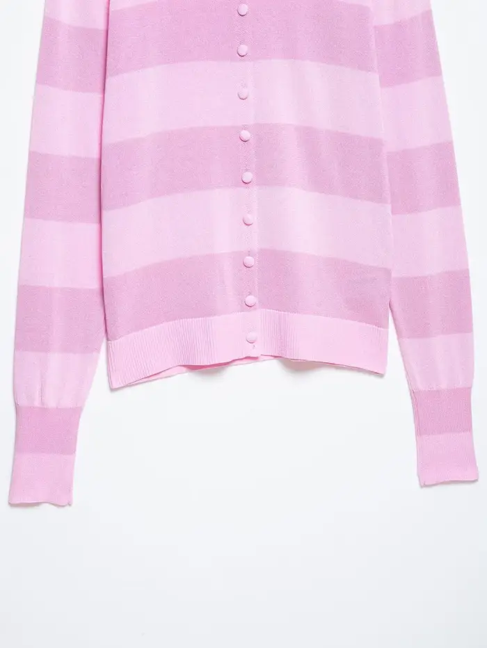 Polo d'été pour femme avec col en tricot rayé rose