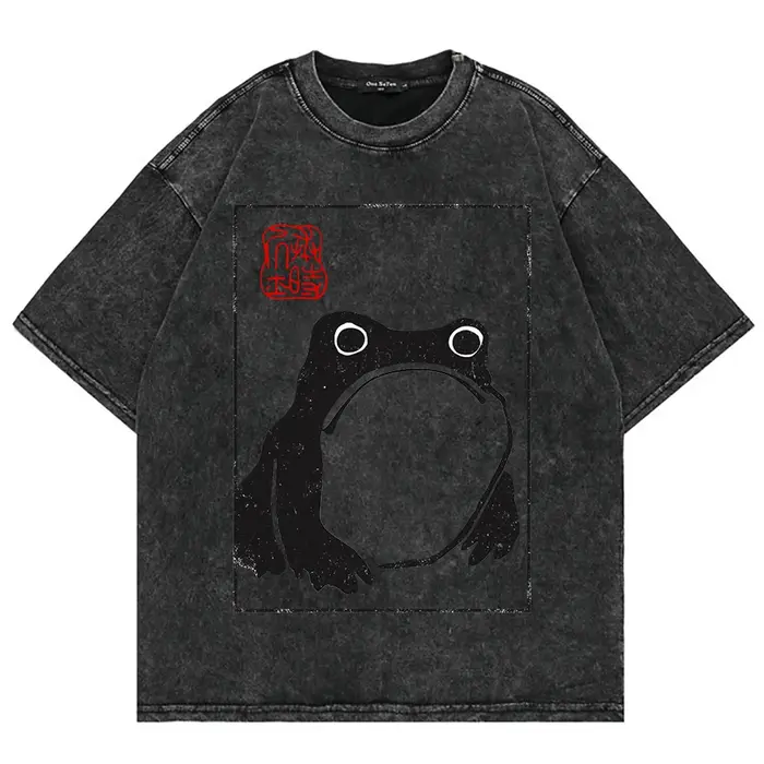 100% coton Vintage lavé non pressé grenouille T-Shirt mode chaude hommes/femmes esthétique drôle T-S
