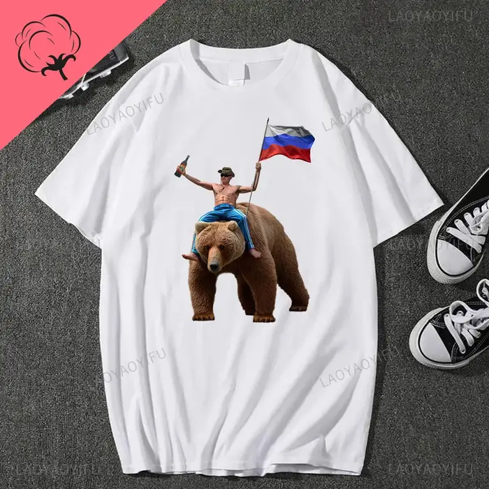 Classique poutine Vodka ours homme russe coton t-shirt Vladimir