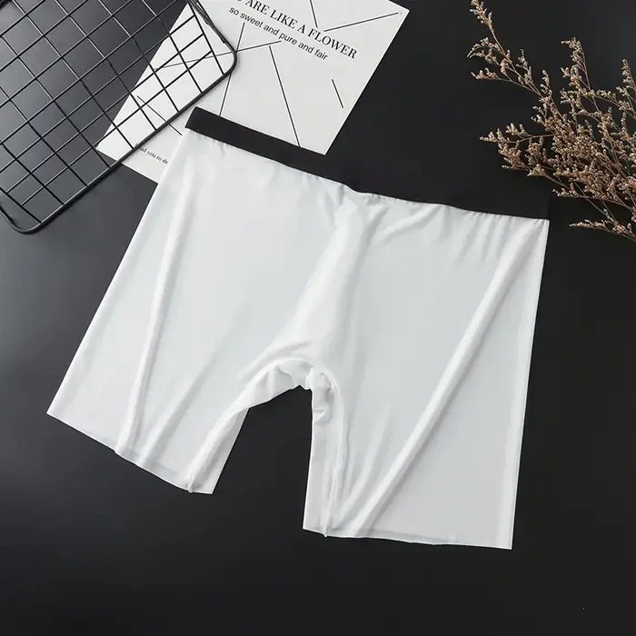 Gtopx Boxer à jambes longues en soie glacée pour hommes – Sous-vêtements ultra-fins étendus à séchage rapide avec support en U et design sans couture