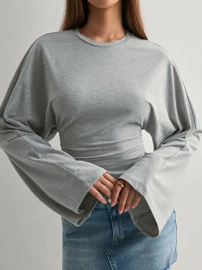 T-Shirt slim à manches longues et col rond pour femme