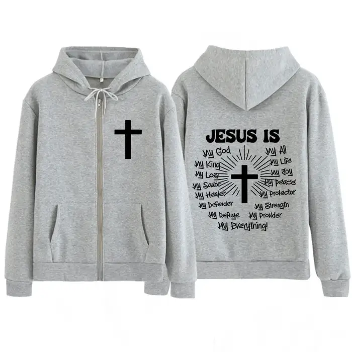 Sweat-shirt à capuche zippé unisexe avec imprimé graphique « Jésus est Dieu