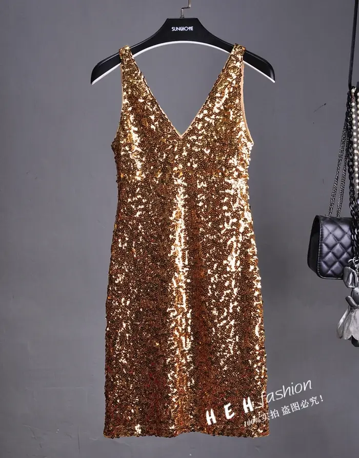 Marée paillettes sans manches gilet rendre Double col en v dos nu Sexy scène dîner fille robes