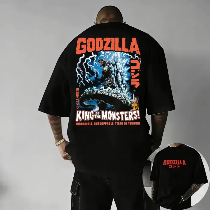 T-Shirt à manches courtes en coton imprimé Godzilla Vintage