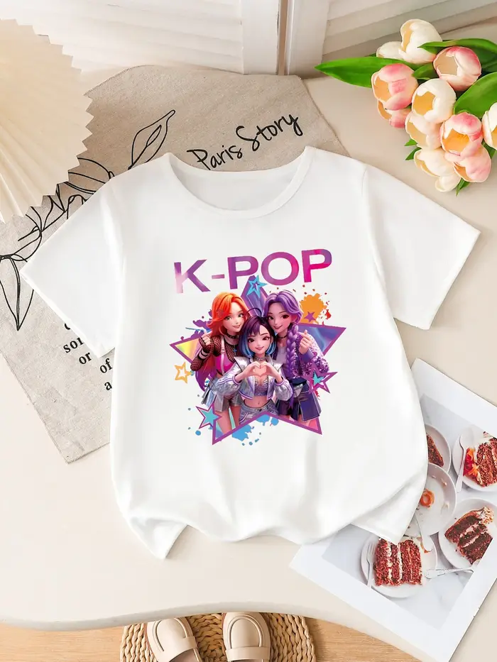 T-shirt à manches courtes imprimé groupe d'idoles K-POP pour filles, tee-shirt graphique mignon de d