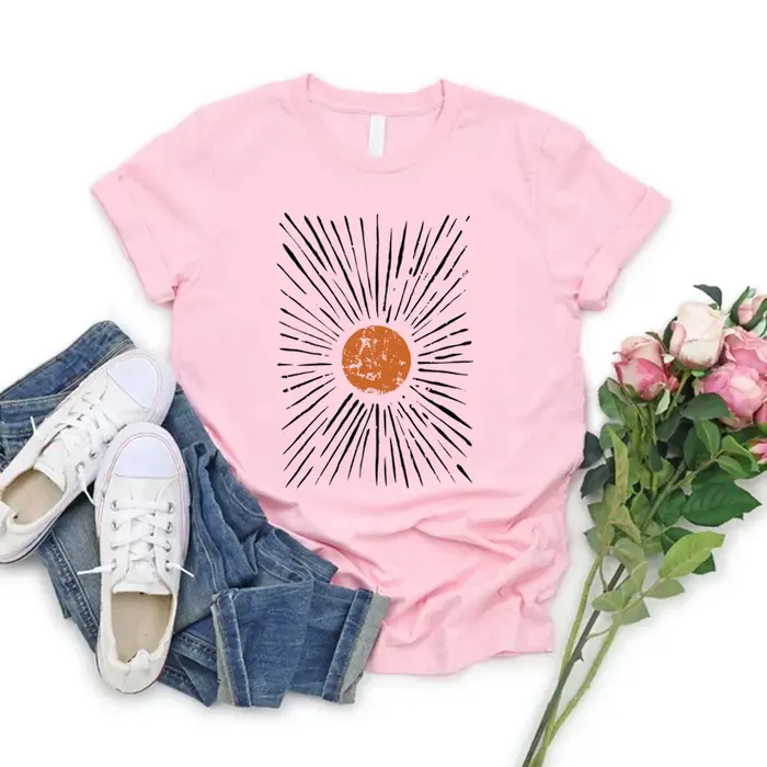 Sunburst Vintage T-Shirts Boho chemise soleil graphique t-shirt hommes femmes à manches courtes col rond